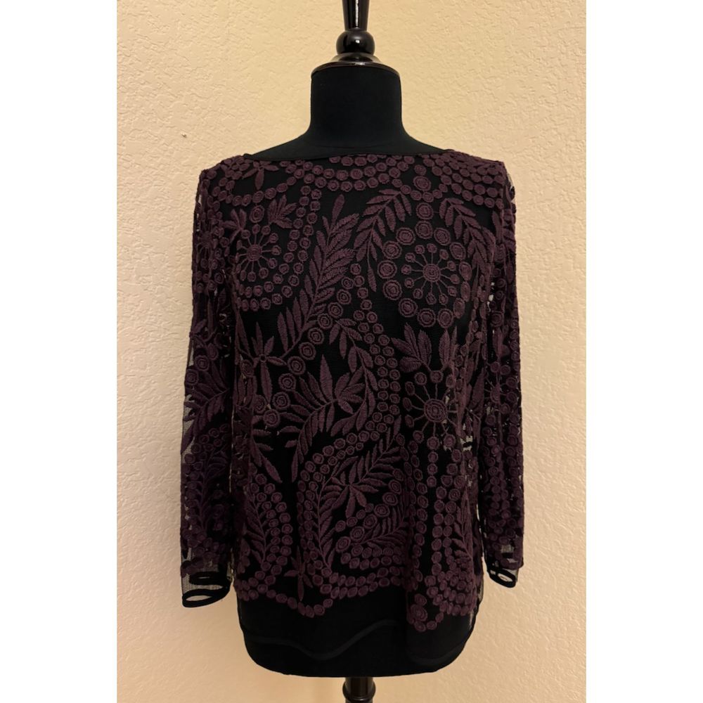 Karen Kane Sheer Mesh Embroidered Long Sleeve - Sz L